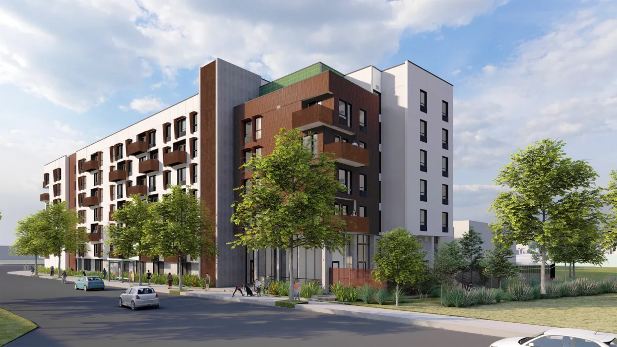 Exterior rendering of 585 Keyes Street in San Jose, California.