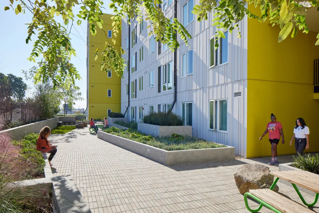 Courtyard at Coliseum Place in Oakland, California.