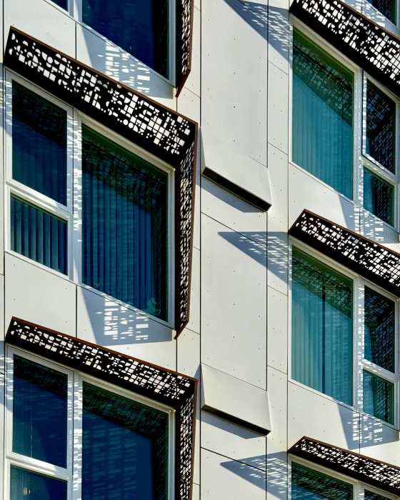 Exterior view of the Sango Court sunshades.