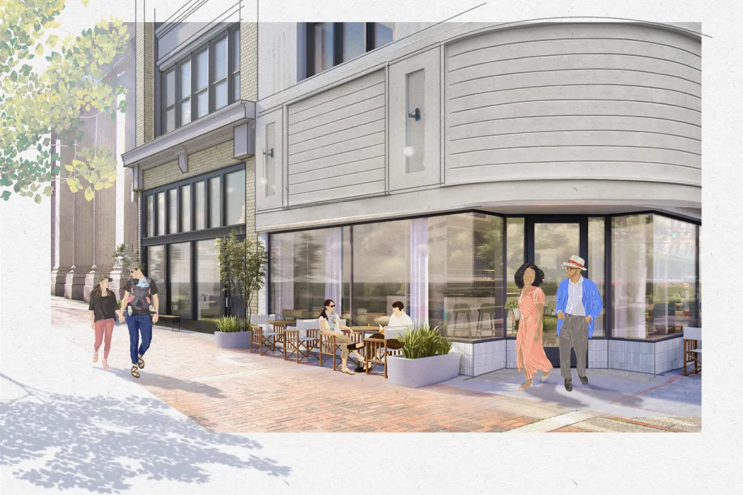 Exterior rendering 2nd & 20th retail spaces in Birmingham, Alabama.