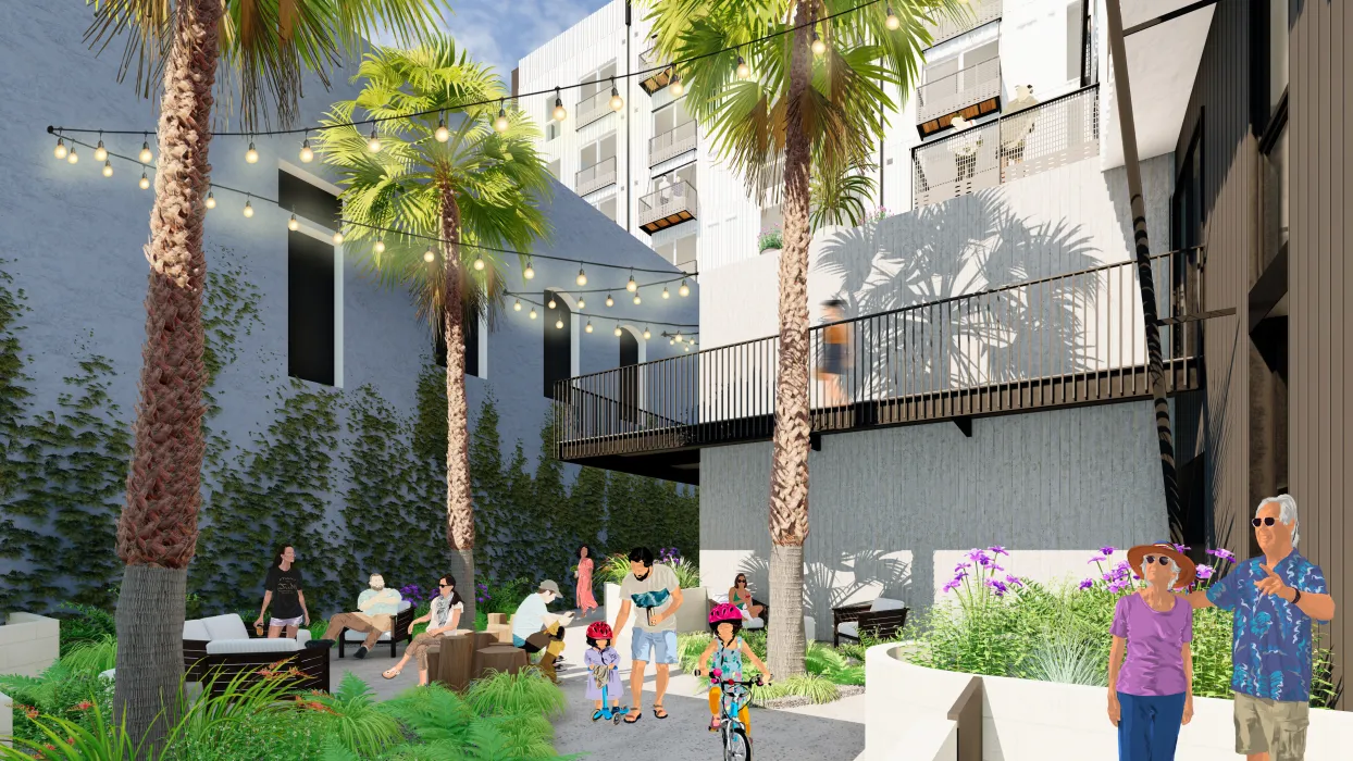 Rendering of the pedestrian passage for 420 Mendocino in Santa Rosa, California.