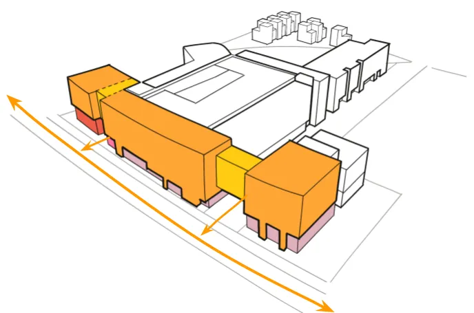 Diagram showing how the building connected to the active street for Union Brick.