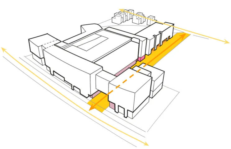 Diagram showing how a new connective street goes through Union Brick.