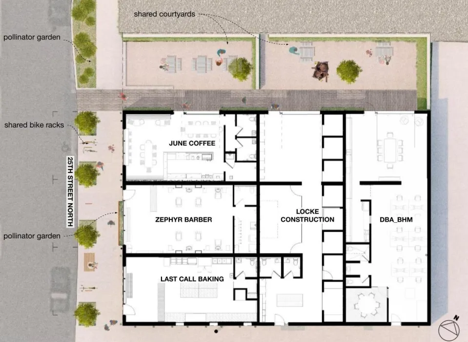 Ground floor site plan for the Bandsaw Building in Birmingham, AL.