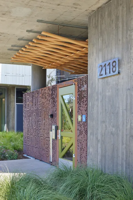 Exterior view of the entry to Blue Oak Landing in Vallejo, California.