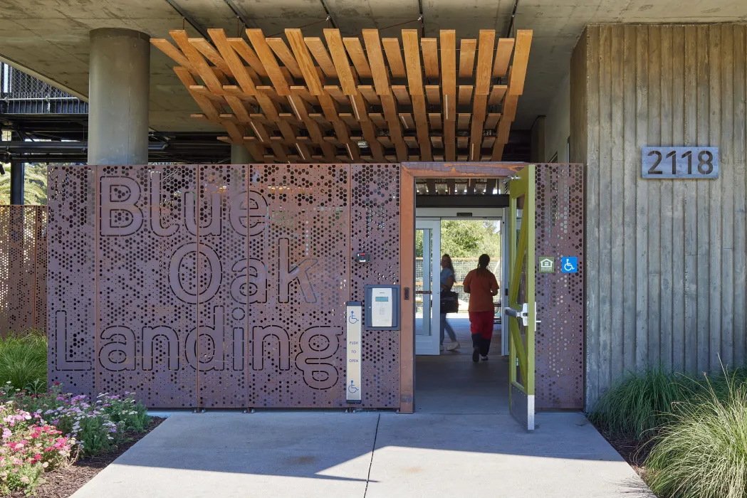 Exterior view of the entry to Blue Oak Landing in Vallejo, California.