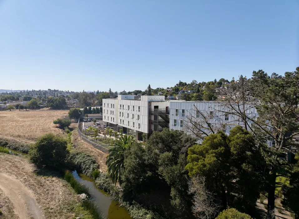 Aerial view of the rear of Blue Oak Landing in Vallejo, California.