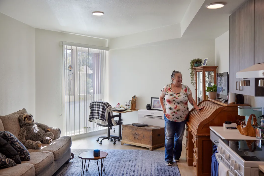 Interior view of a residents studio unit at Blue Oak Landing in Vallejo, California.