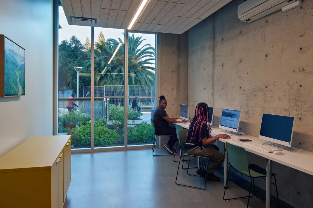Interior view a computer room at Blue Oak Landing in Vallejo, California.