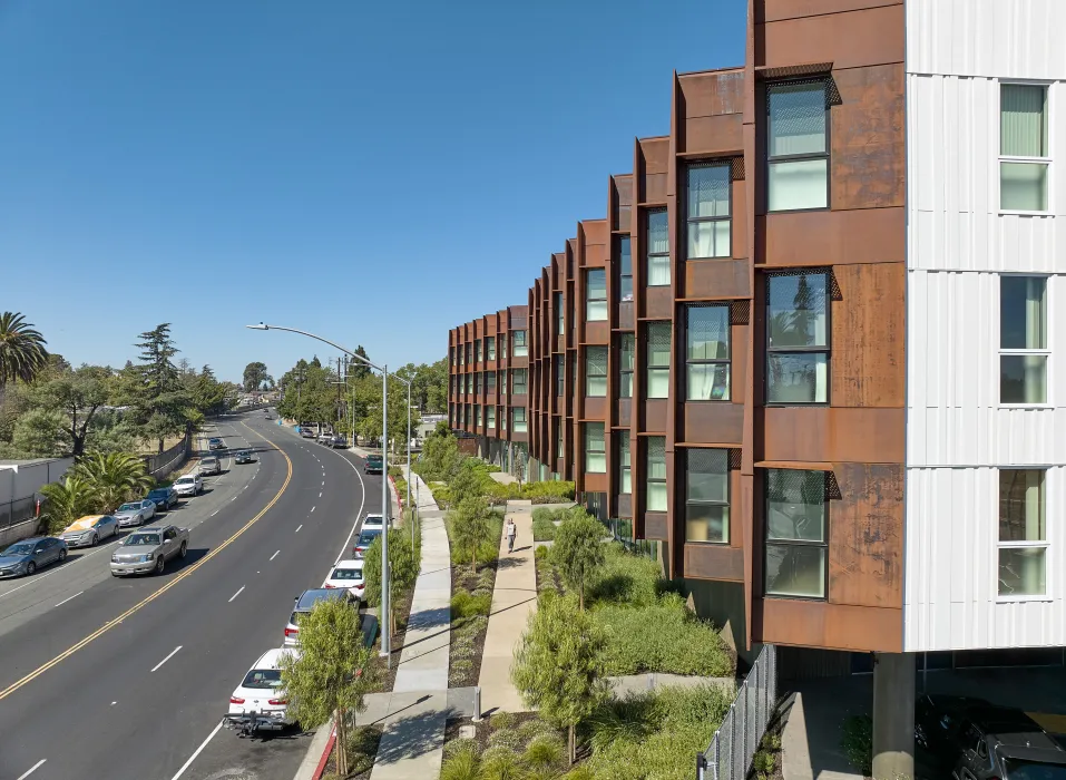 Aerial view of the sawtooth windows at Blue Oak Landing in Vallejo, California.