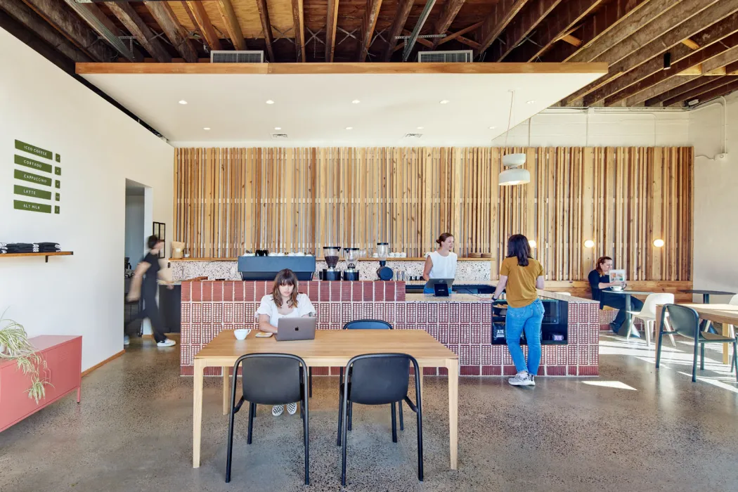 Interior of June Coffee inside Bandsaw Building in Birmingham, Alabama.