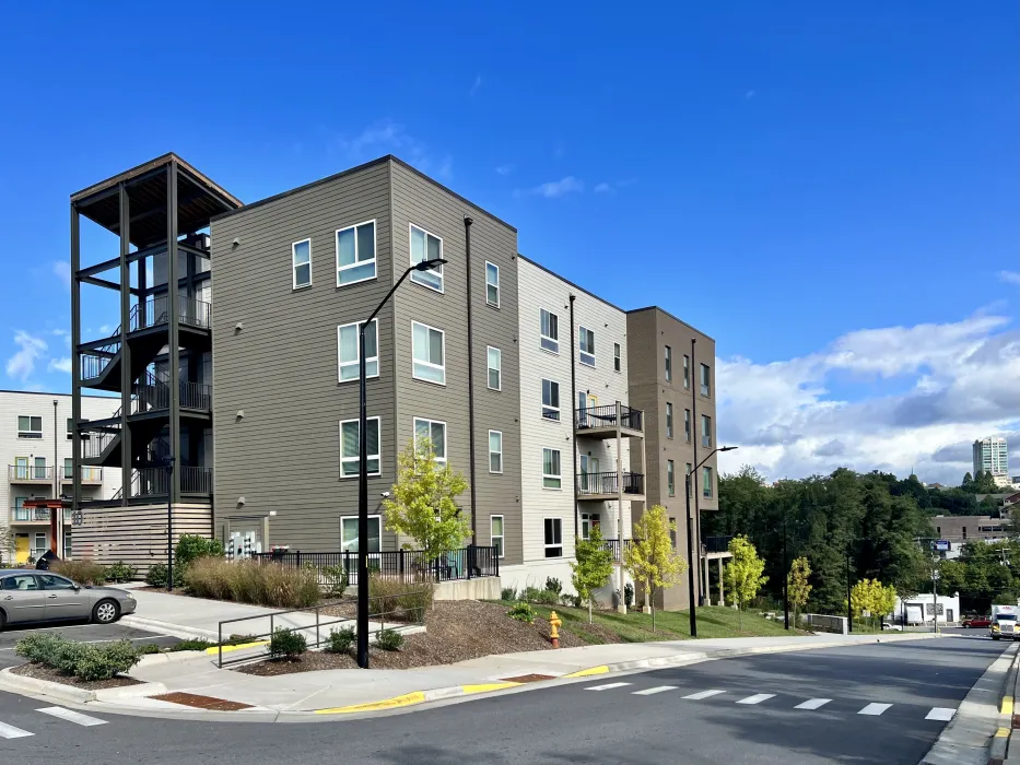 Exterior view of Maple Crest Apartments at Lee Walker Heights in Asheville, North Carolina.