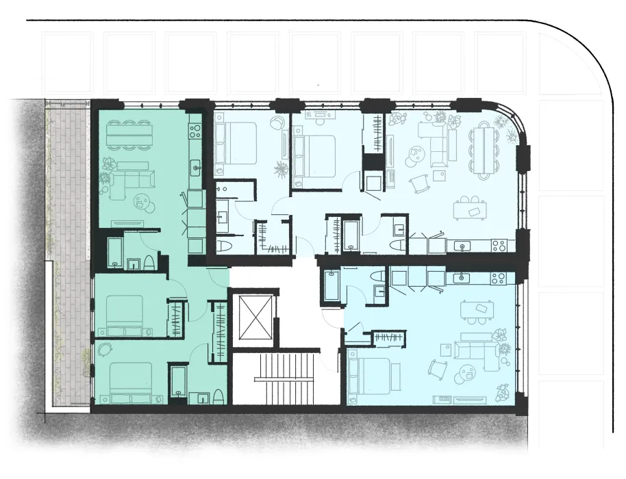 Upper level floor plans for 2nd & 20th in Birmingham, Alabama.