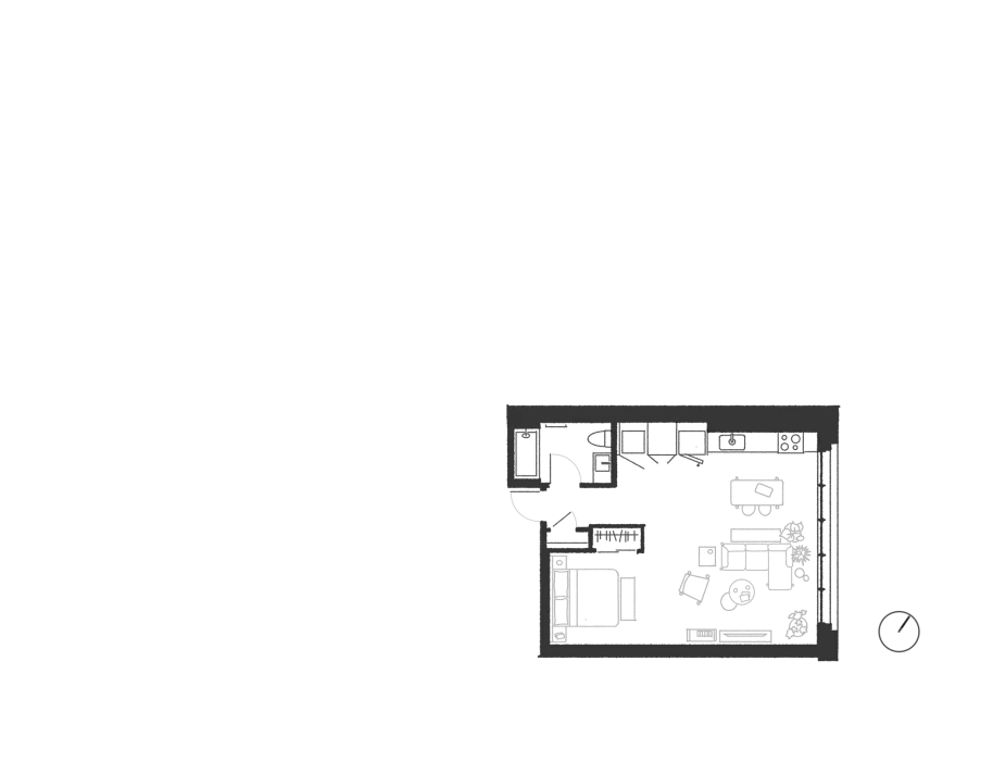 Studio floor plan for Second and 20th.
