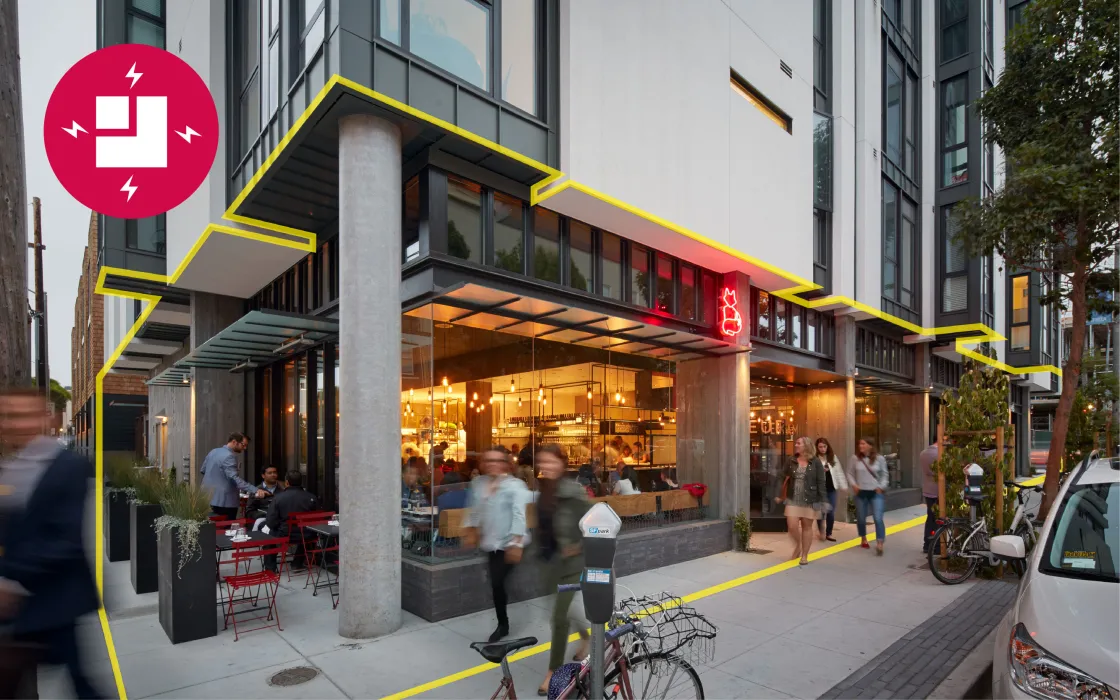 Active street corner at 300 Ivy with retail space.