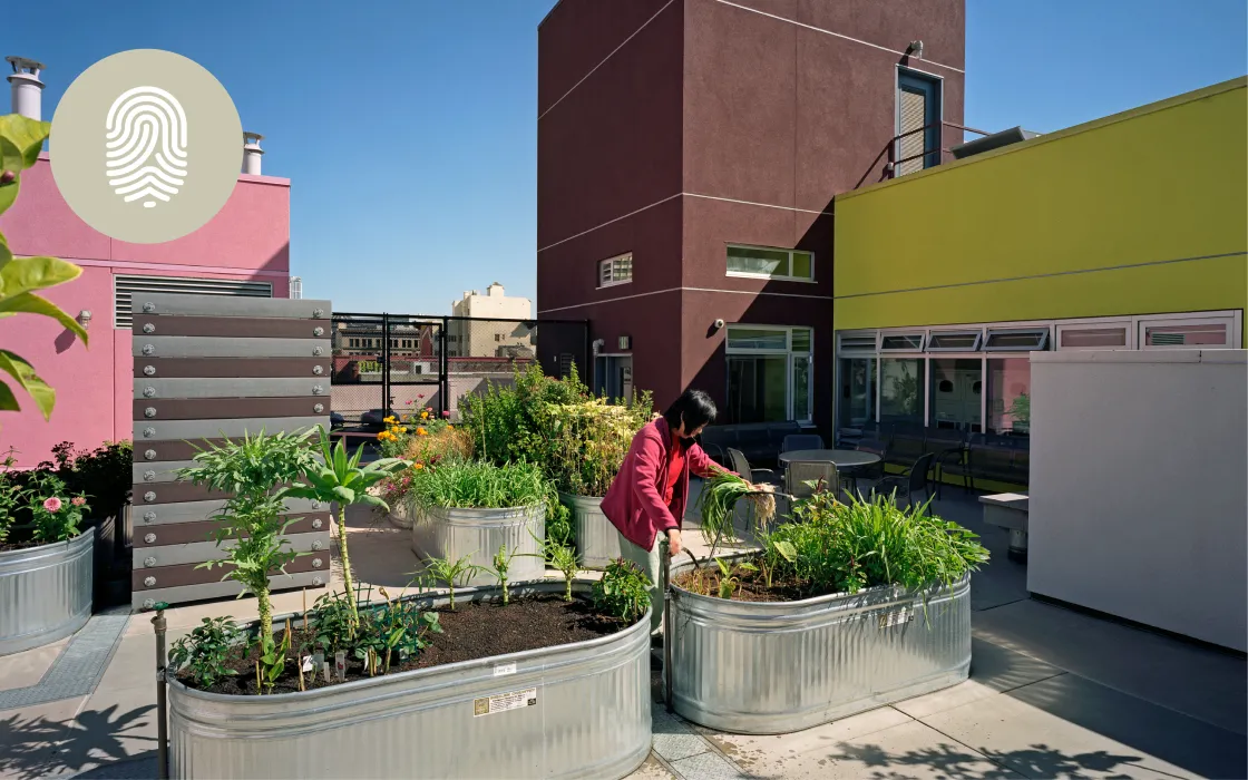 Resident Gardening at the community garden at Curran House.