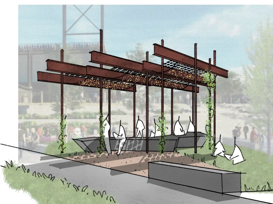 Exterior concept sketch of Solar Street Furniture.