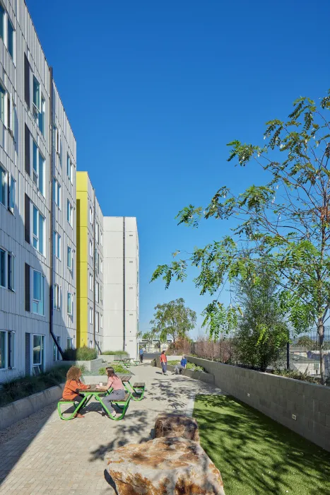 Courtyard at Coliseum Place in Oakland, California.