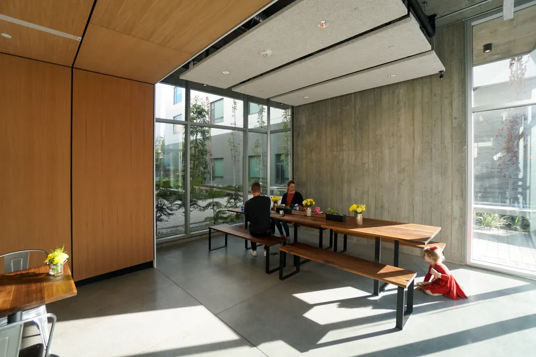 Interior view of Johnny Doughnuts seating in San Francisco.