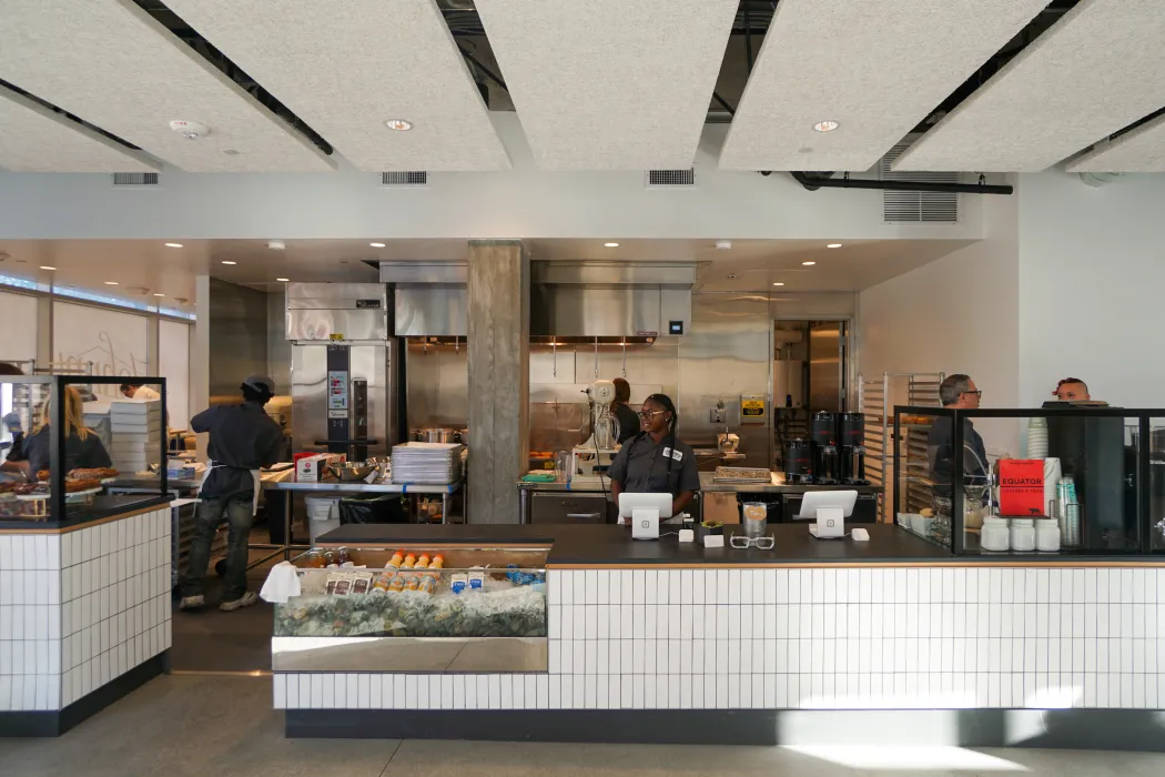 Interior view of the Johnny Doughnuts counter in San Francisco.