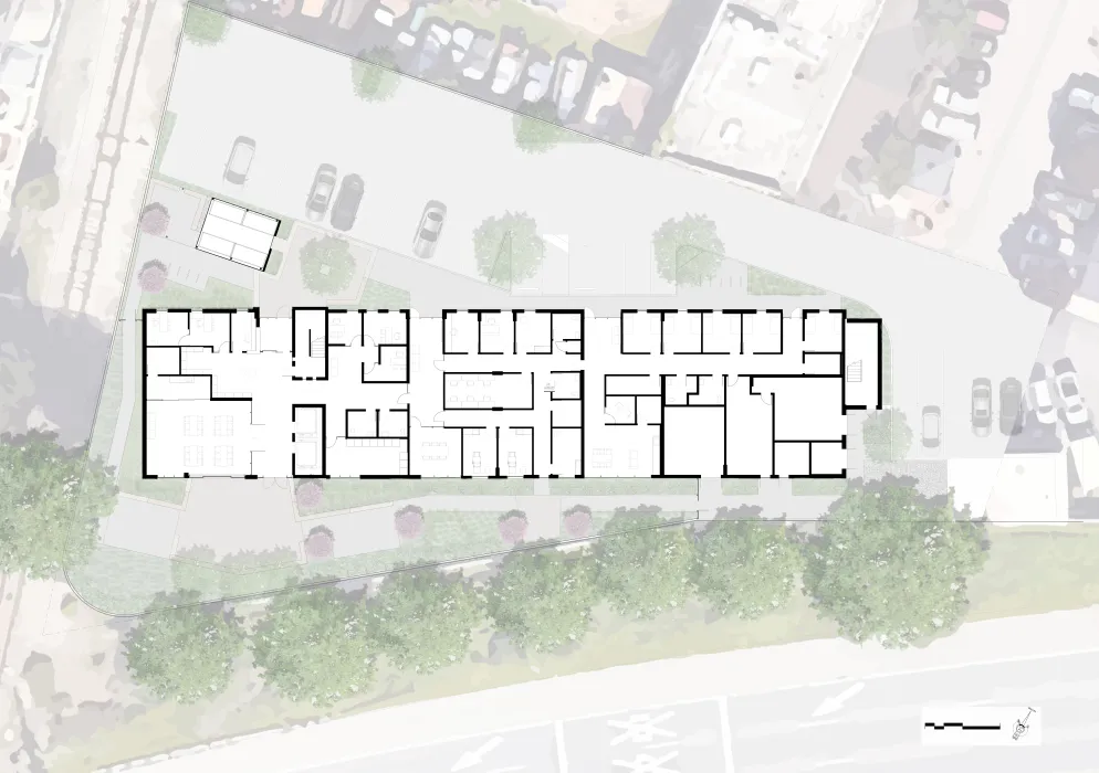 round floor site plan for Harvey West Studios in Santa Cruz, California.