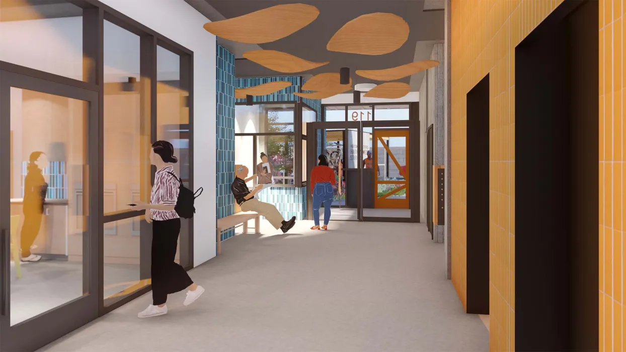 Interior rendering of the lobby for Harvey West Studios in Santa Cruz, California.