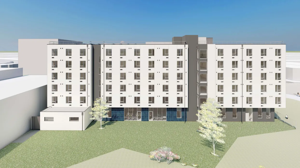 Exterior rendering of the rear of 1633 Valencia.