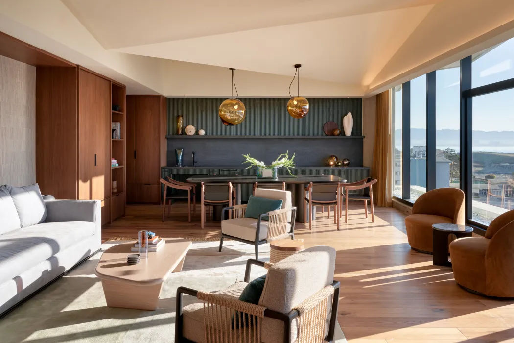 Resident lounge at Isle House on Treasure Island in San Francisco.