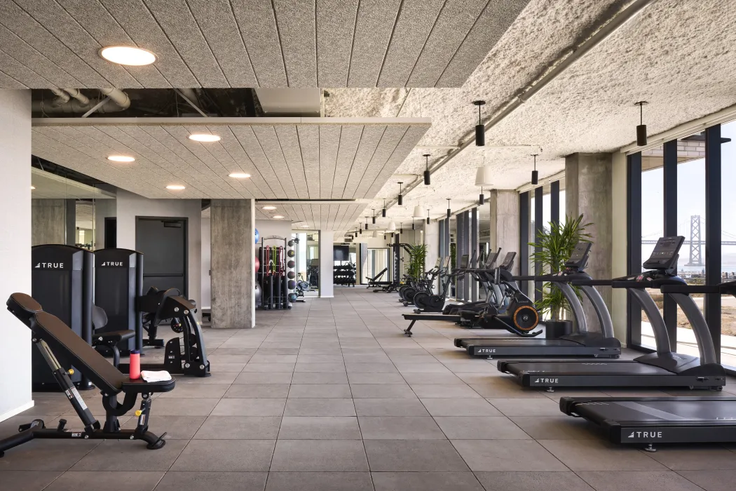 Gym area at Isle House on Treasure Island in San Francisco.