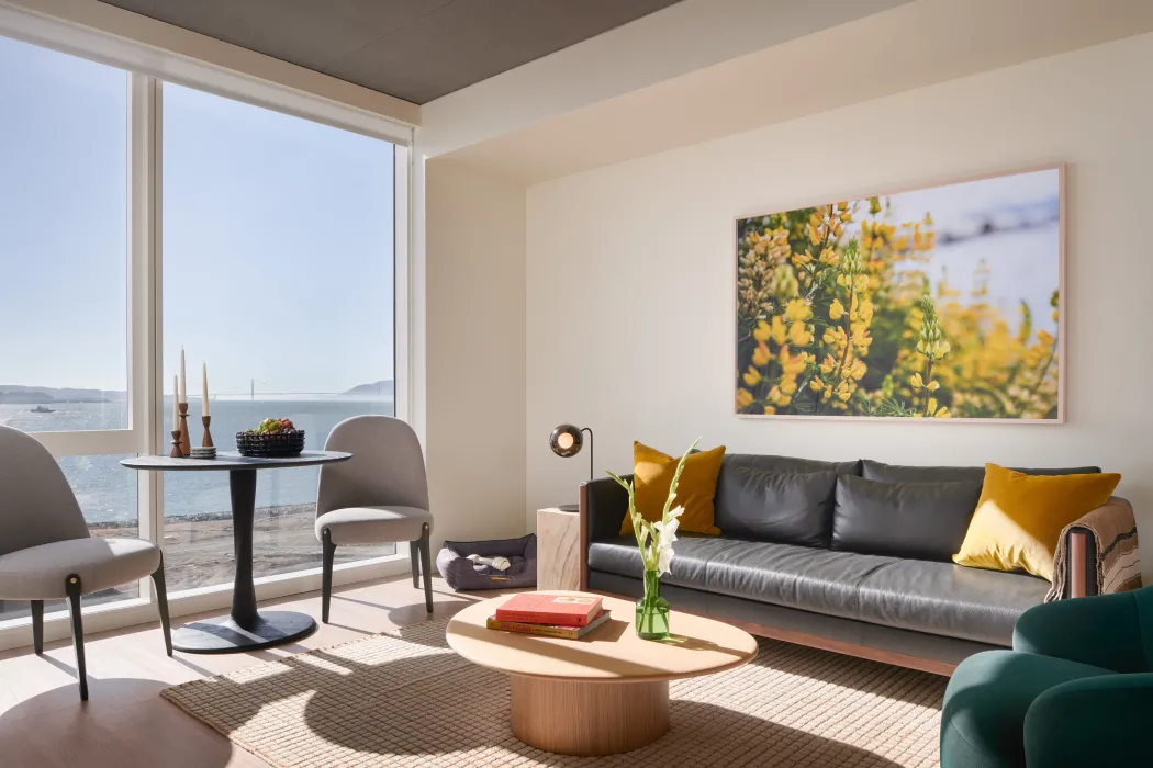 Resident living room at Isle House on Treasure Island in San Francisco.
