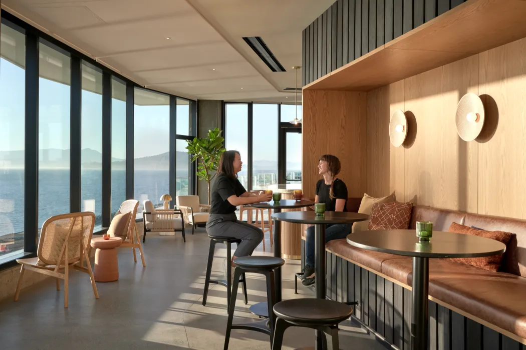 Resident lounge at Isle House on Treasure Island in San Francisco.