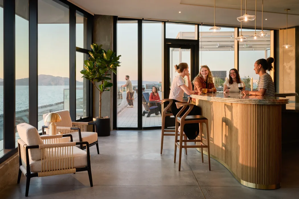 Resident lounge at Isle House on Treasure Island in San Francisco.