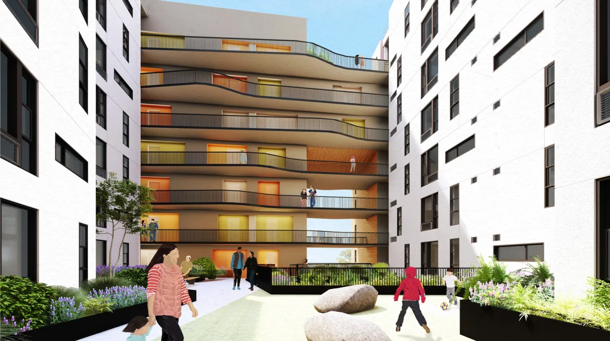 Rendering of the upper courtyard at 850 Turk.