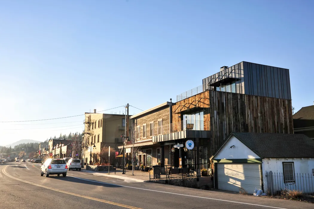 Exterior side view of Truckee Prototype Mixed-Use Townhouse in Truckee, California.