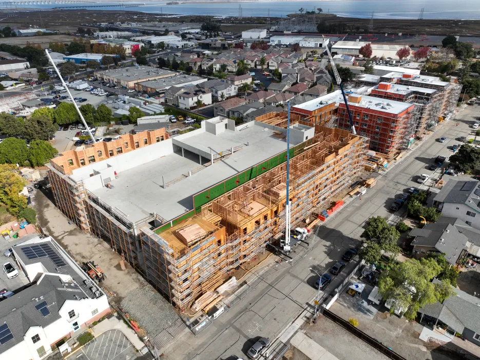 Drone shot during construction phase of Colibri Commons.
