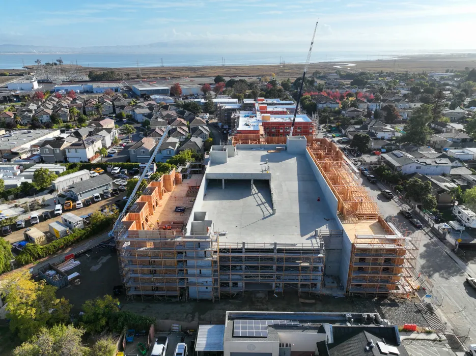 Drone shot during construction phase of Colibri Commons.