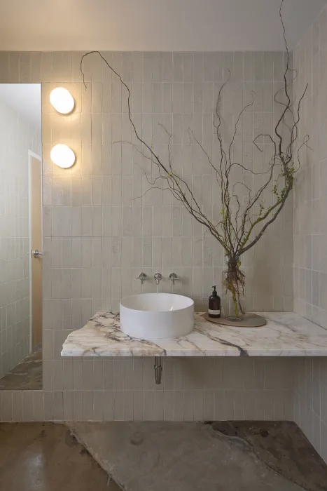 Bathroom interior at Wyatt Builds office.