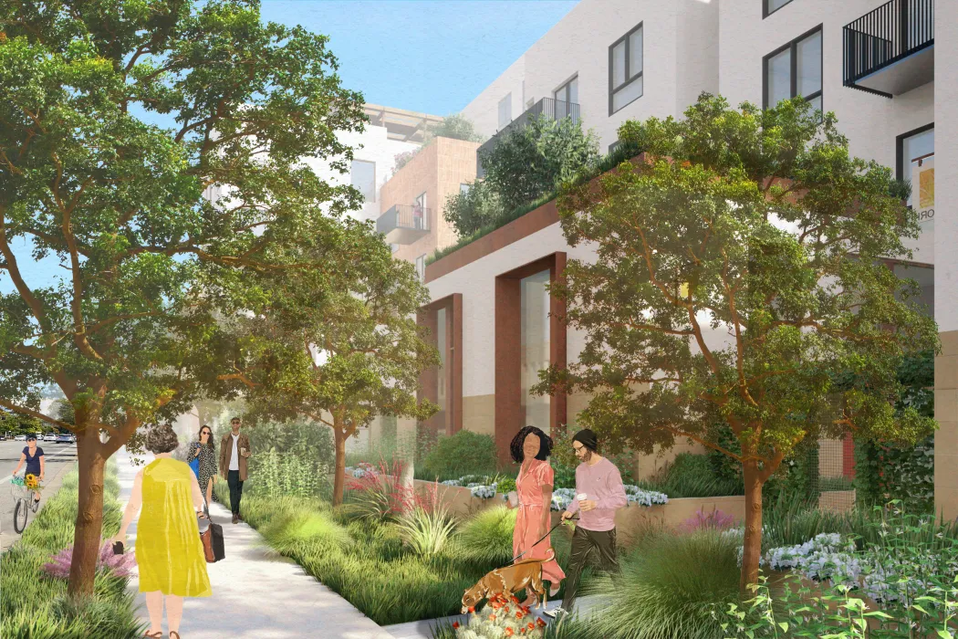 Exterior rendering of the lofts at The Neighborhood of State & Hope.