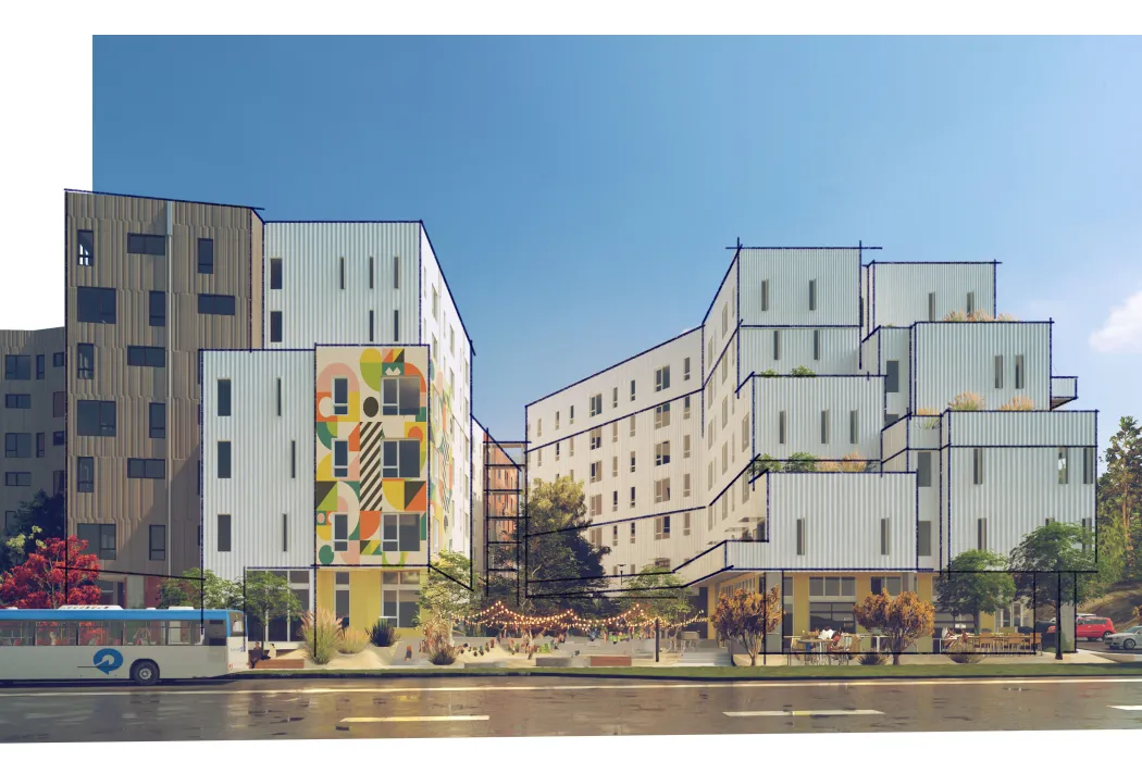Exterior rendering sketch of Artist Lofts.