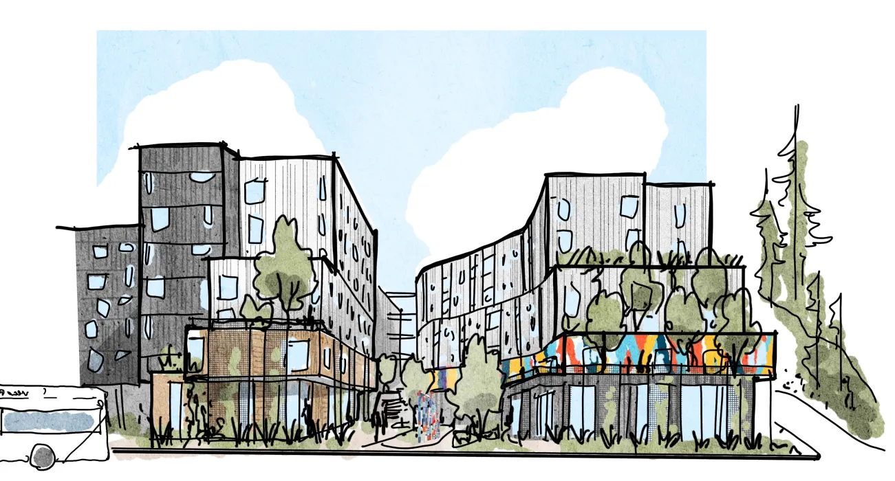 Exterior sketch of Artist Lofts.