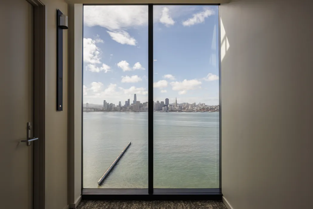 Looking out the window of Isle House with a view of San Francisco bay.