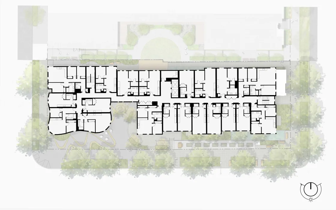 Upper floor plan for Africatown Plaza in Seattle, Washington.