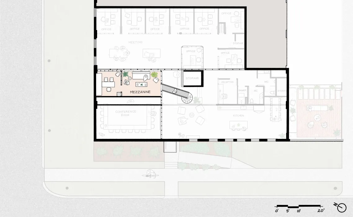 Mezzanine plan for Wyatt Builds Office.
