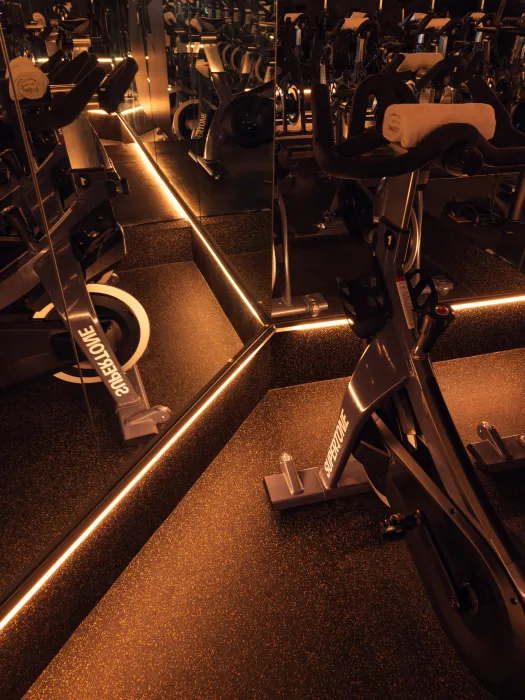 Detail view of the cycle classroom at Supertone.