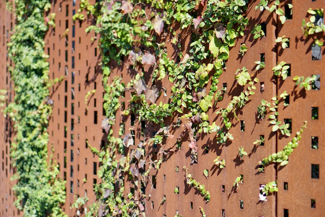 Cor-ten fence up close.