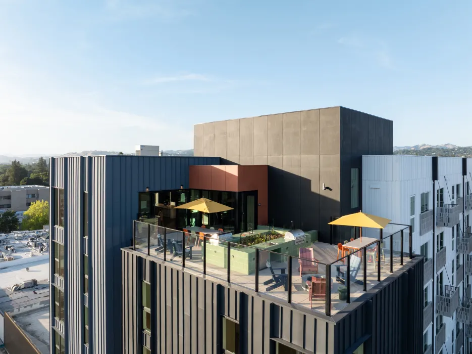 Birds eye view of the roof deck.