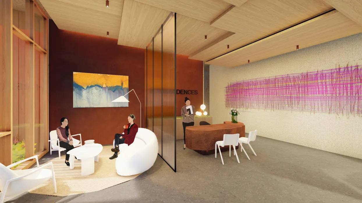 Interior rendering view of the reception at HH Residences.
