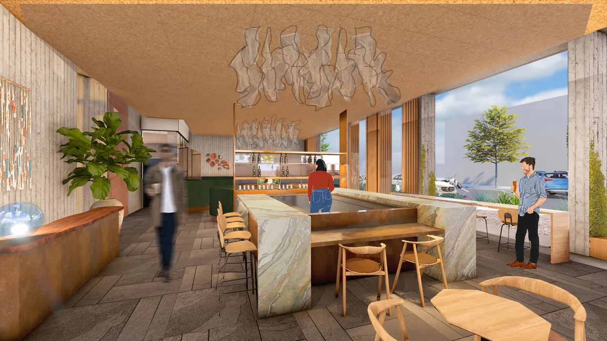 Interior rendering view of the restaurant entry at HH Residences.