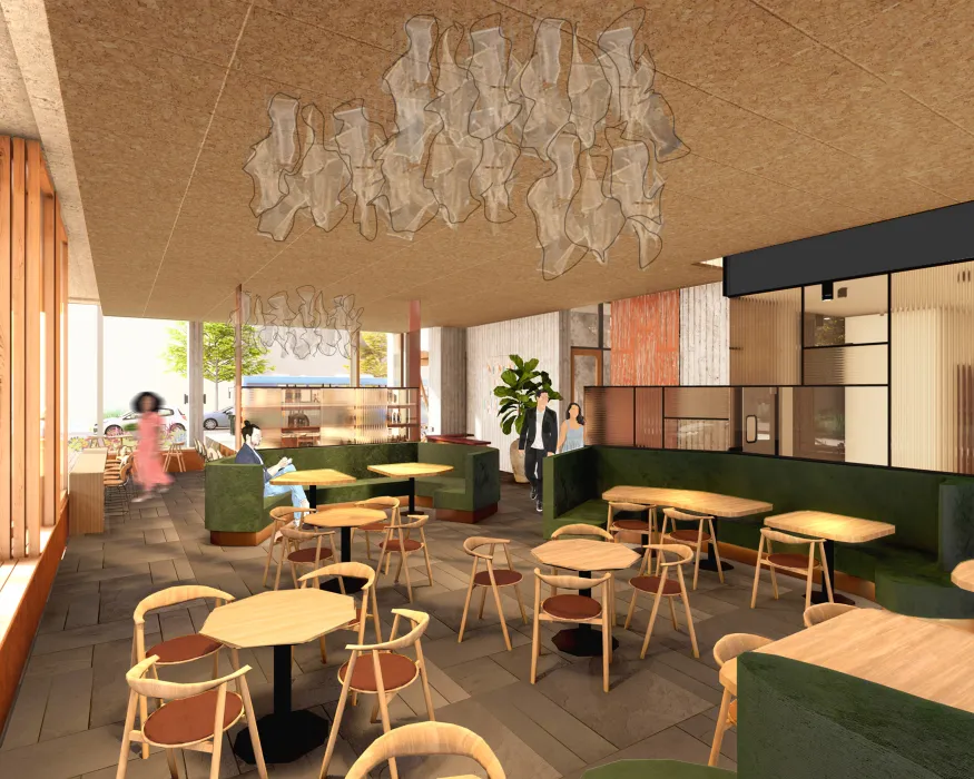 Interior rendering view of the restaurant at HH Residences.