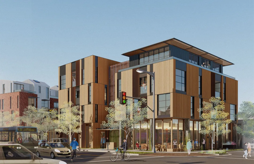 Rendering of the exterior street view of HH Residences from south west.